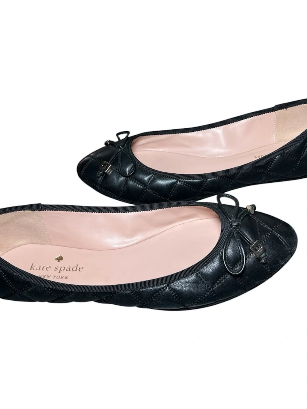 Kate Spade Black Quilted Pauline Ballet Flats Bow Spade Charms Size 9